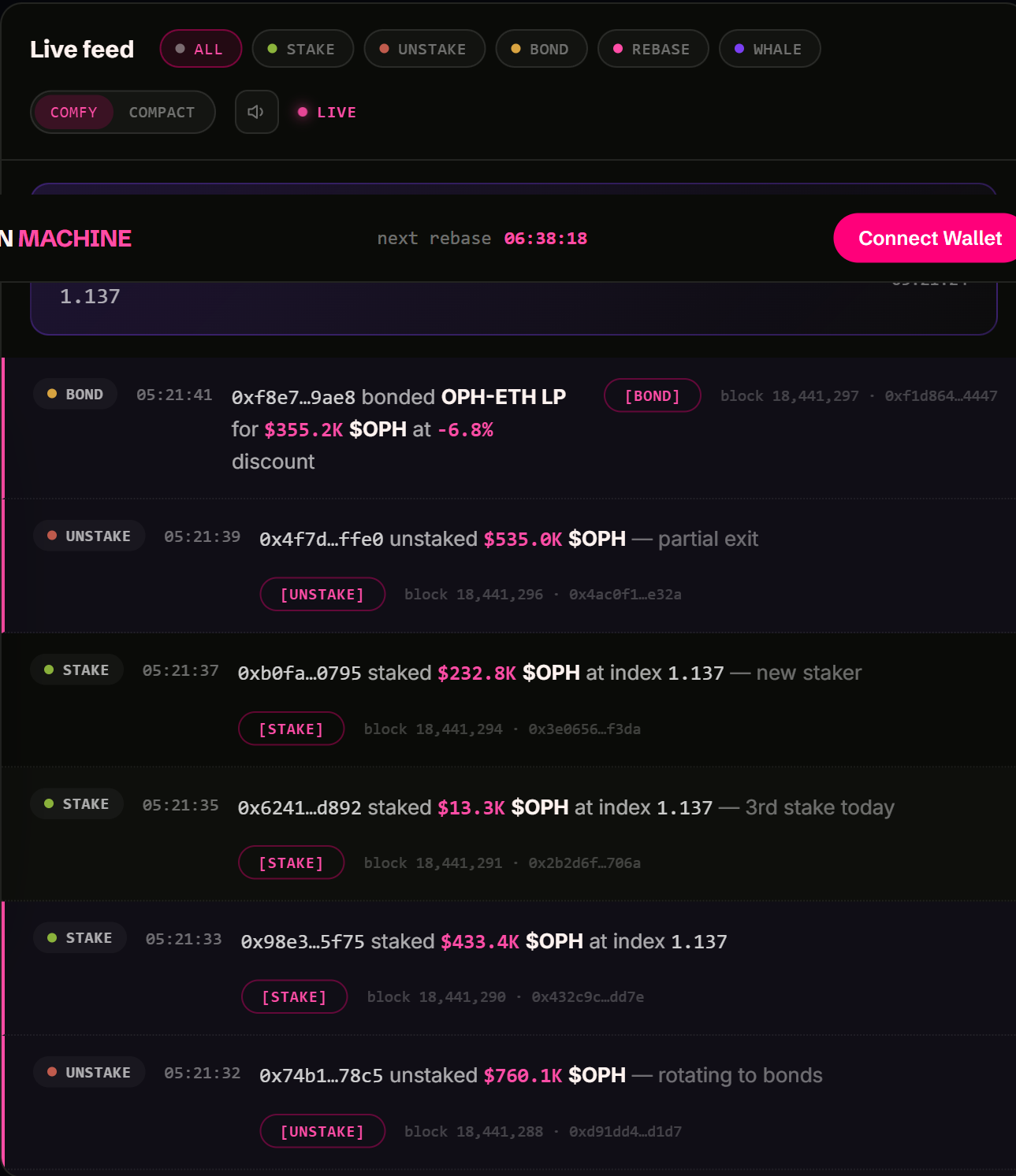 OPHION chat: a natural-language question answered with on-chain receipts